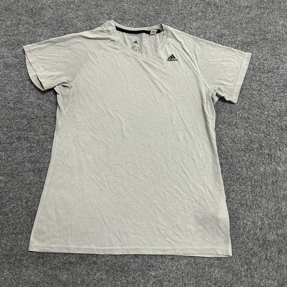 Adidas Shirt Womens Size L Gray Climalite Short Sleeve Athletic Crew Neck Top